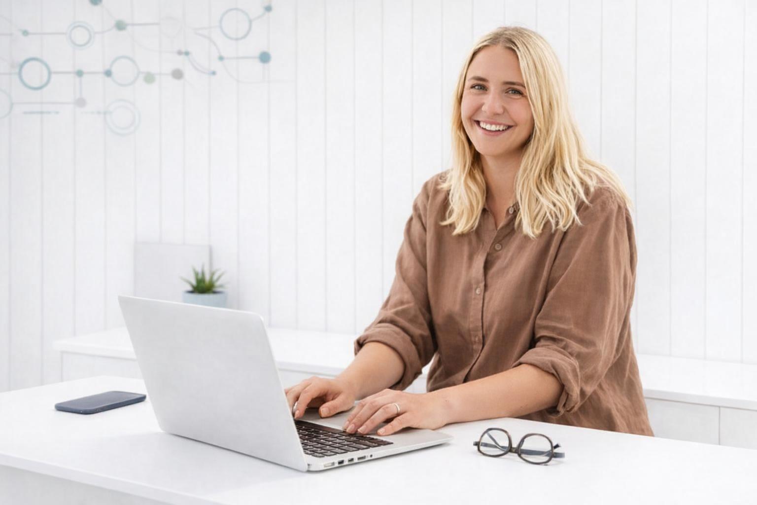 A copywriter taking notes during a digital marketing strategy session.