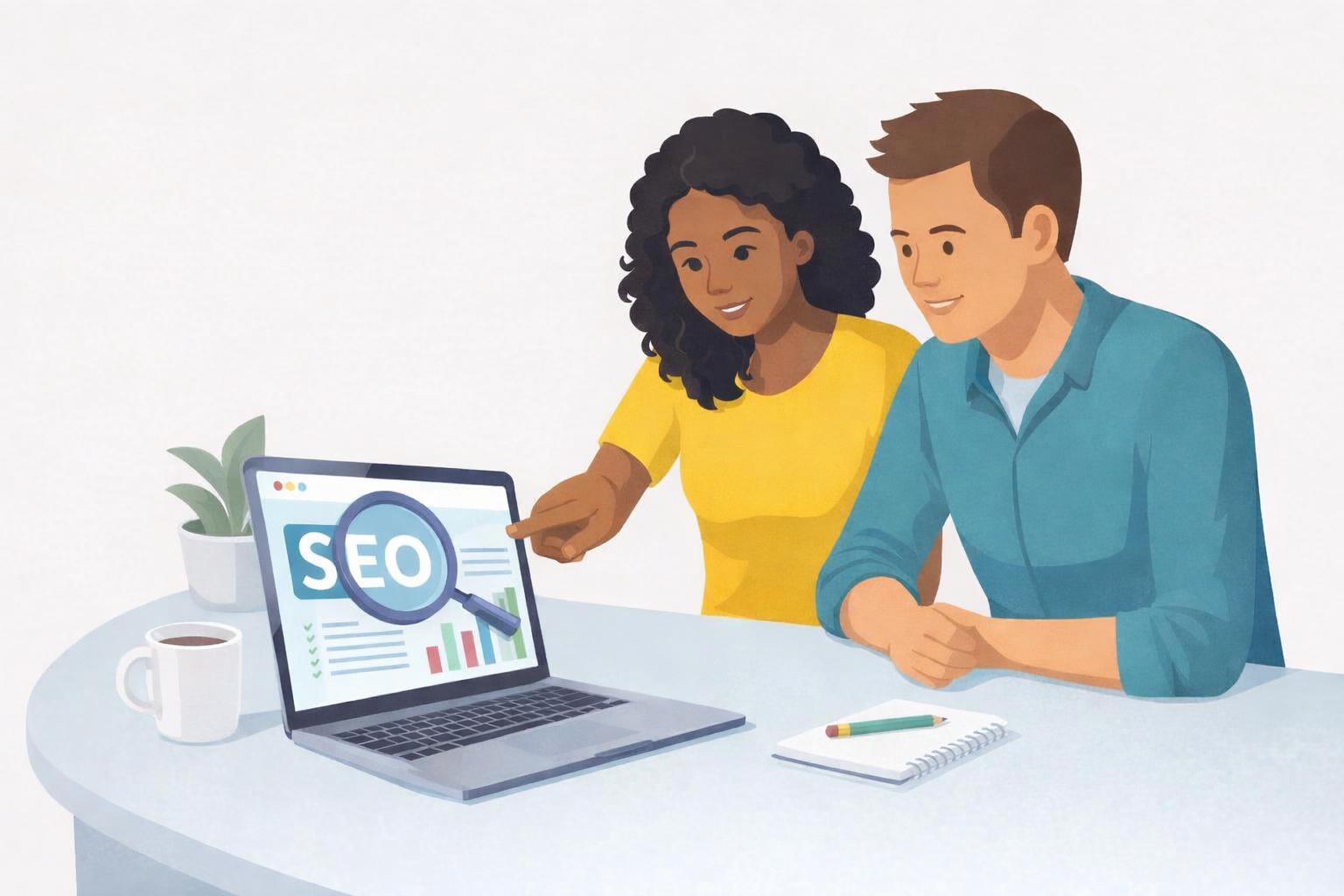 A professional guiding a small business owner through digital marketing strategies.