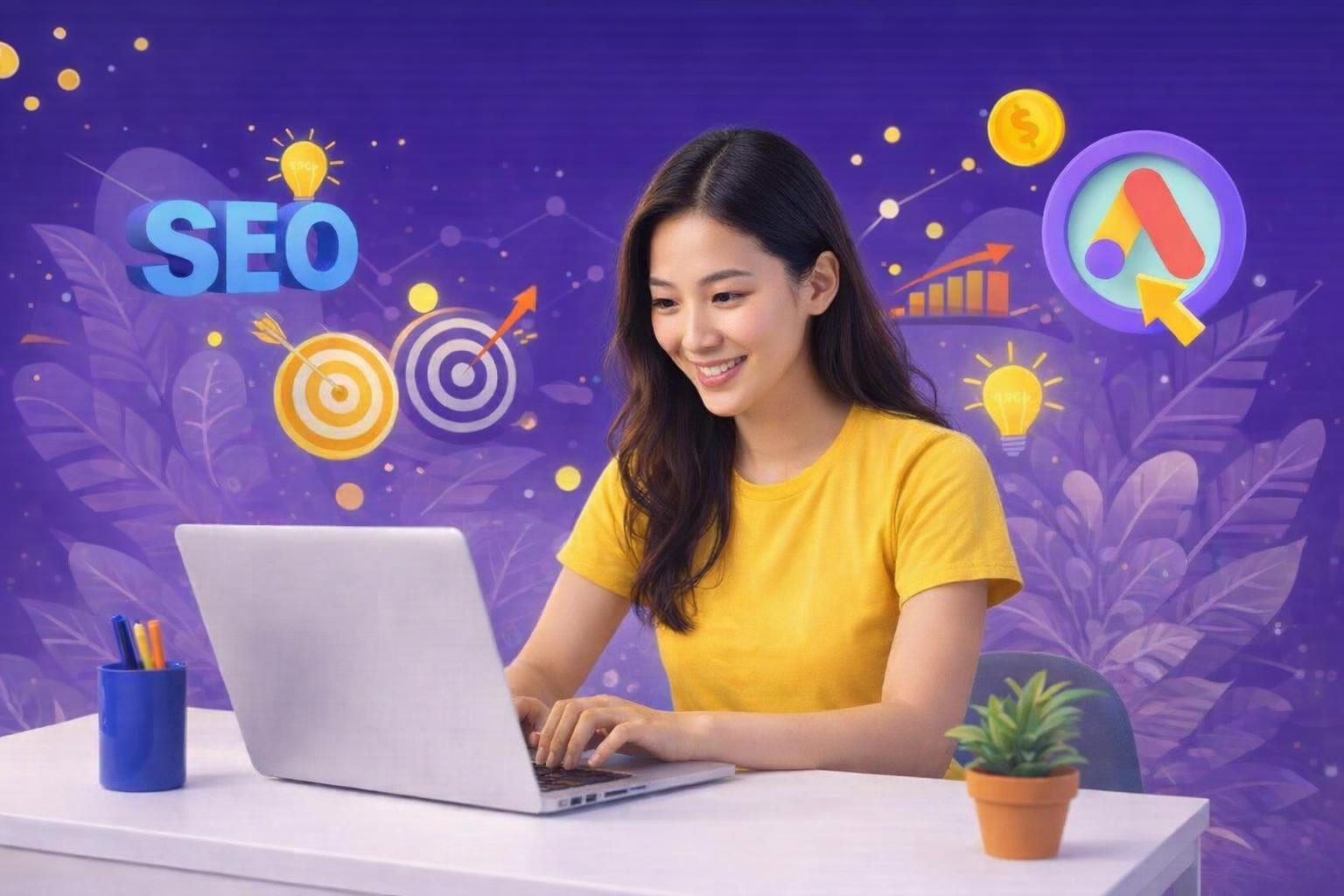 A professional advising on integrating SEO with paid search advertising strategies.