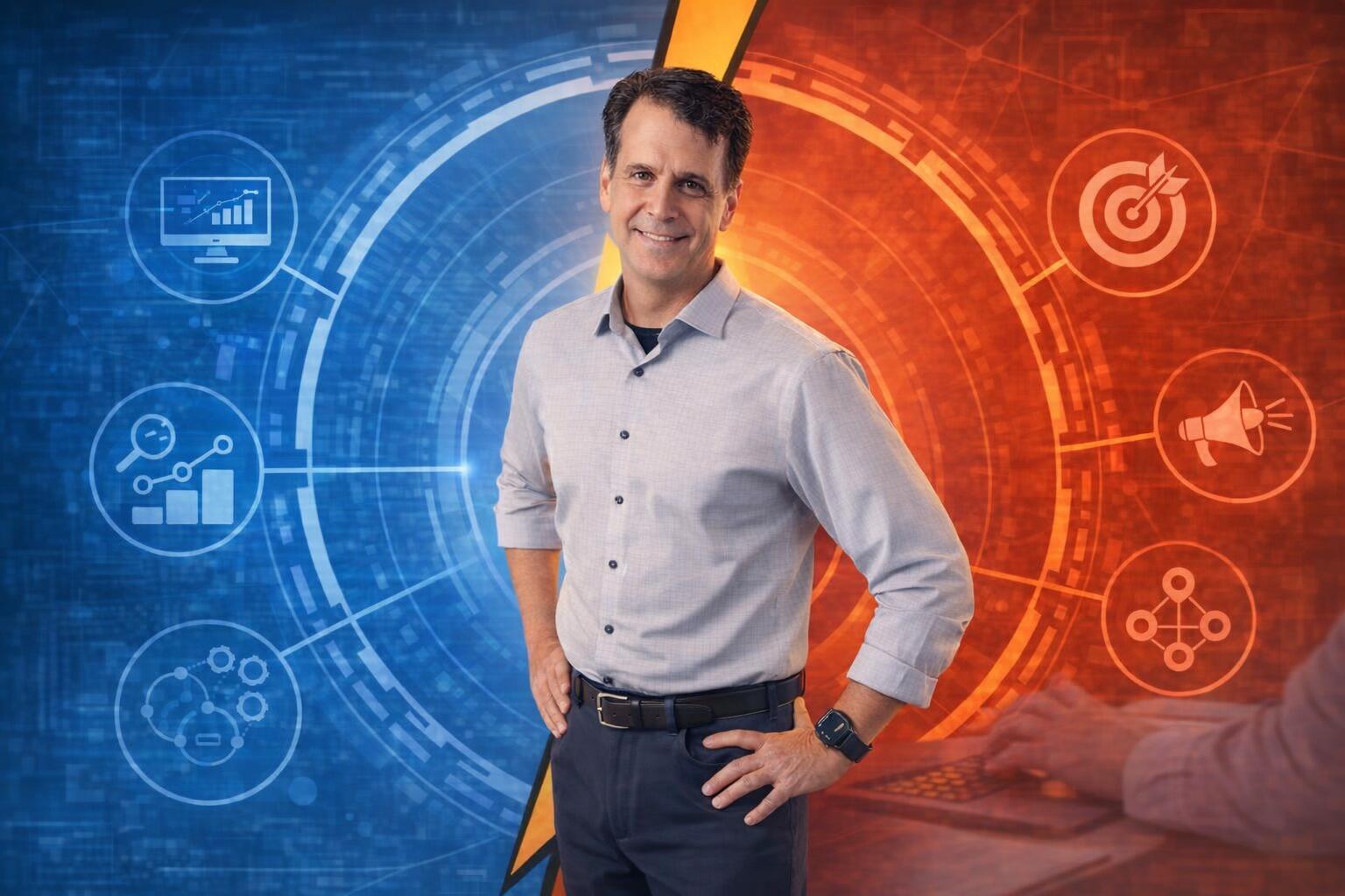 Coach presenting strategies to enhance digital performance metrics on a large screen.