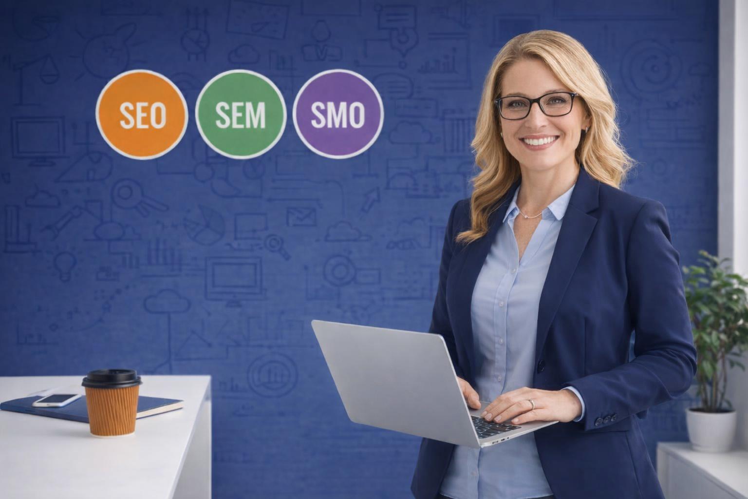 A professional giving SEO strategy advice to a small business owner.