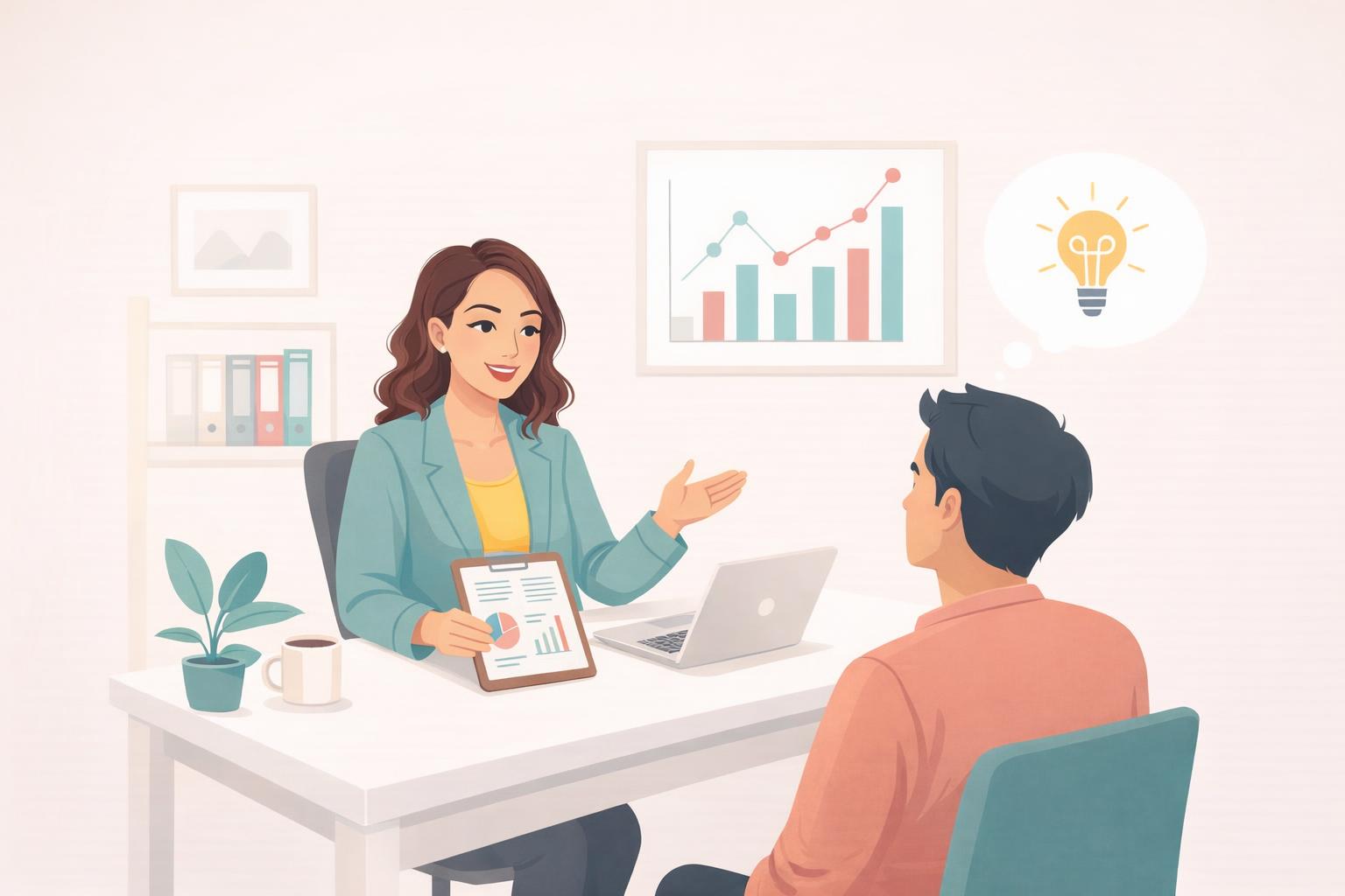 A mentor advising a new business on search engine optimization strategies.