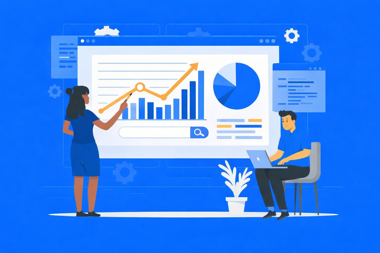 A consultant explaining search engine optimization strategies with a detailed plan.