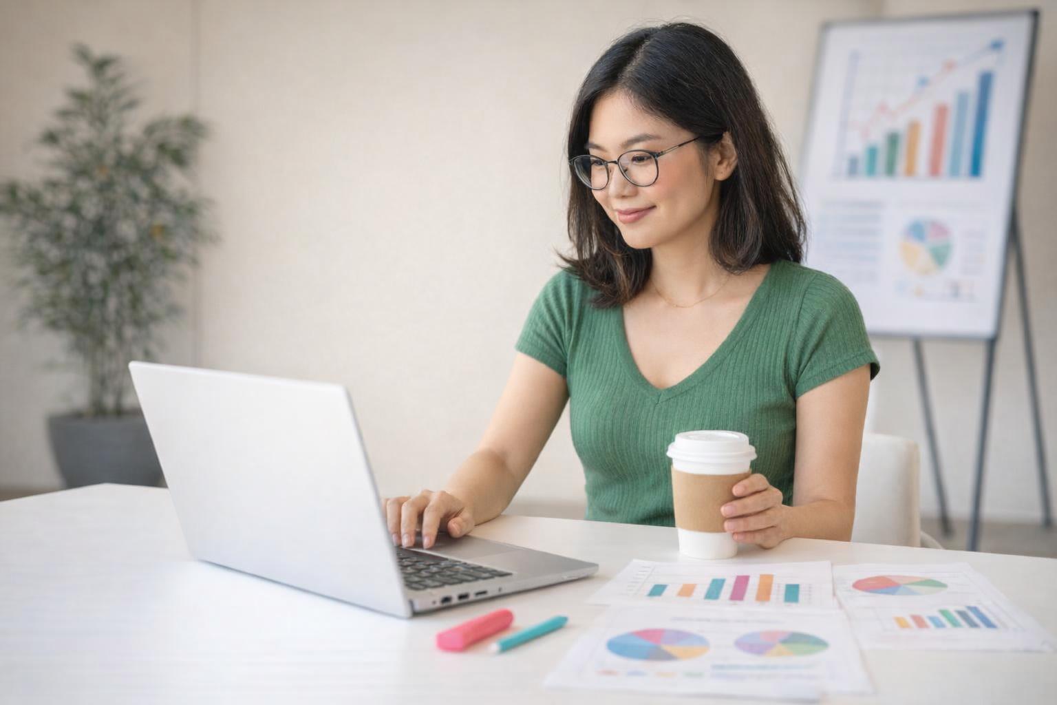 A consultant presenting website analytics and growth strategies to a small group.