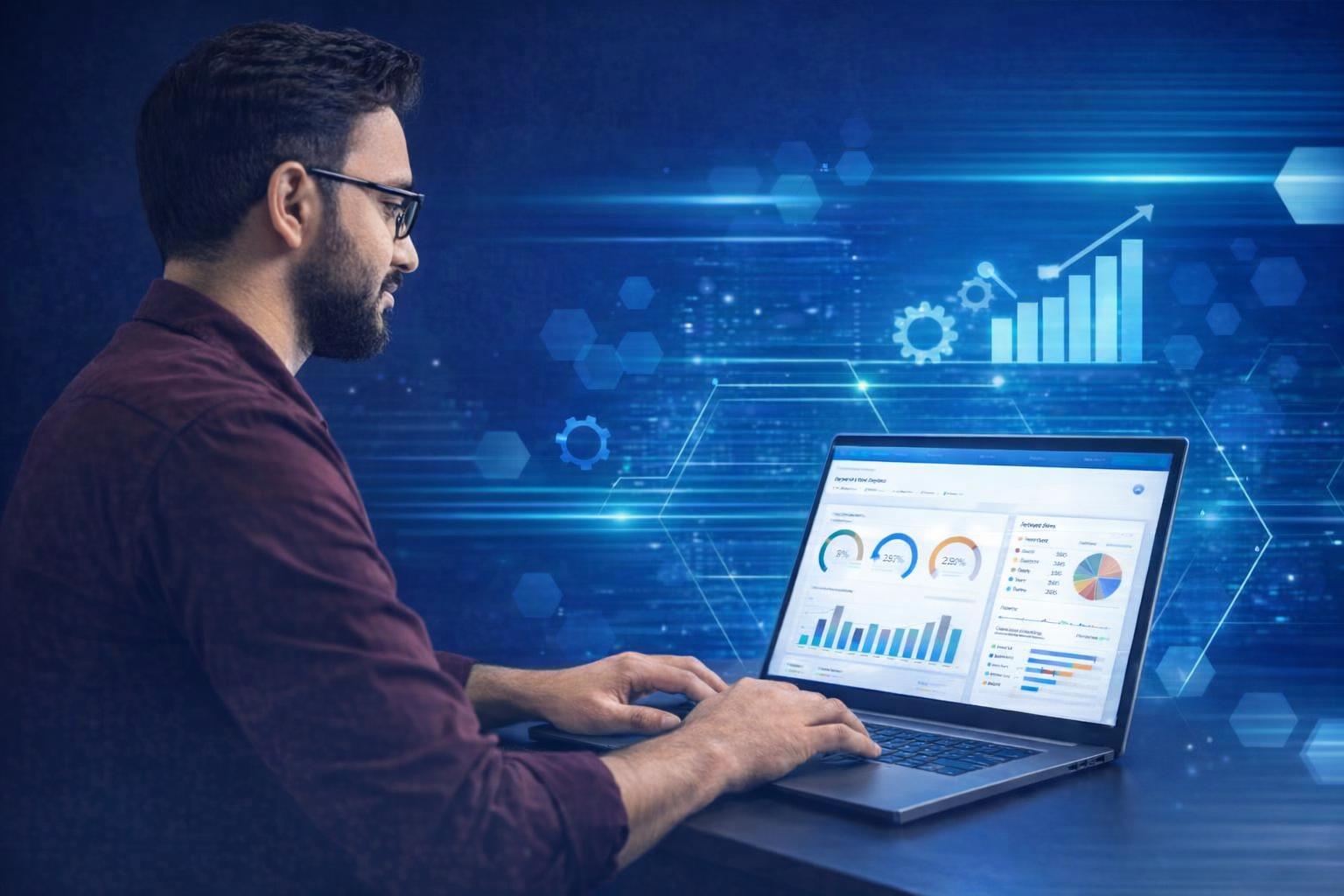 An expert analyzing website metrics to improve loading speed and efficiency.
