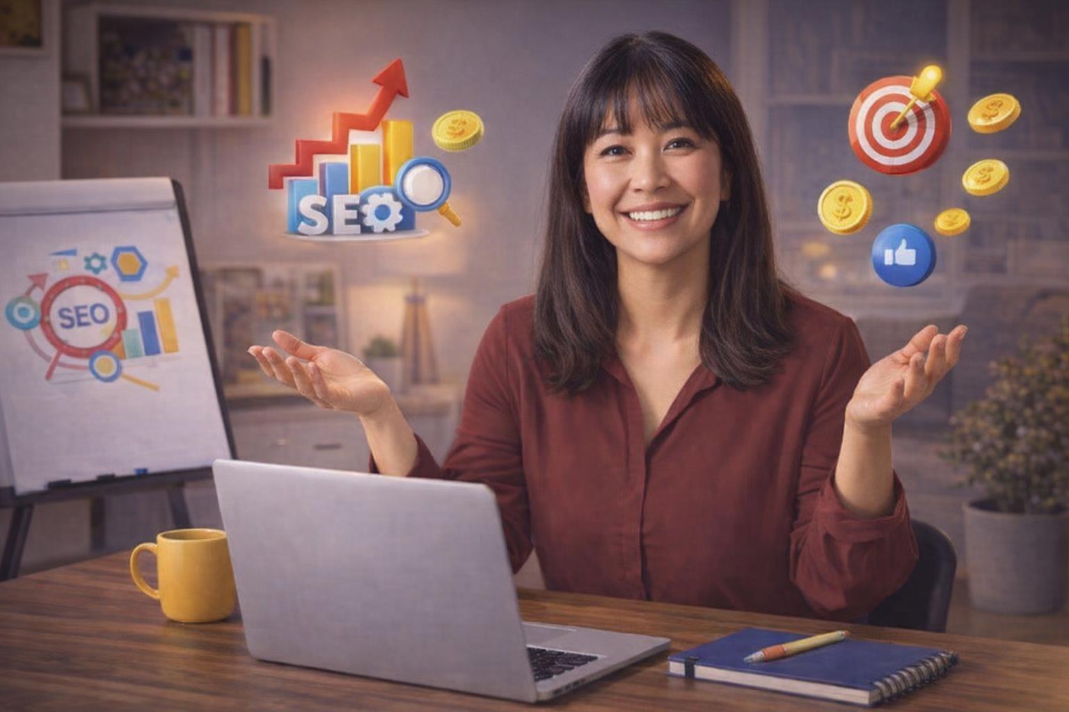 Person explaining video marketing strategies to a small group in a bright office.