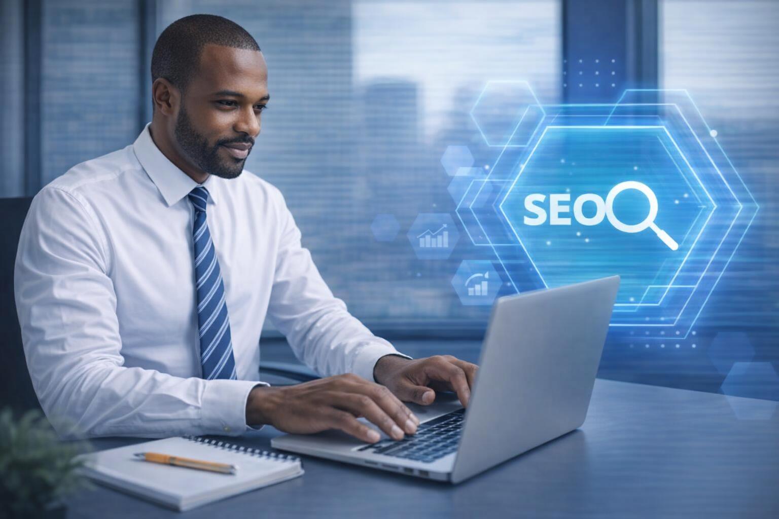 A consultant presenting a range of digital marketing services to a client.